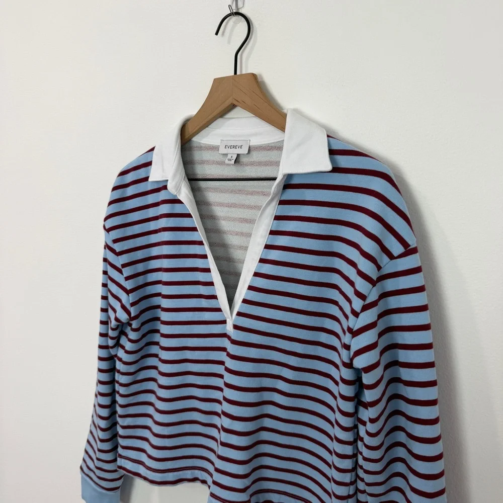 Evereve Ilona Rugby Sweatshirt Blue Burgundy Stripe Size Small - Picture 5 of 7